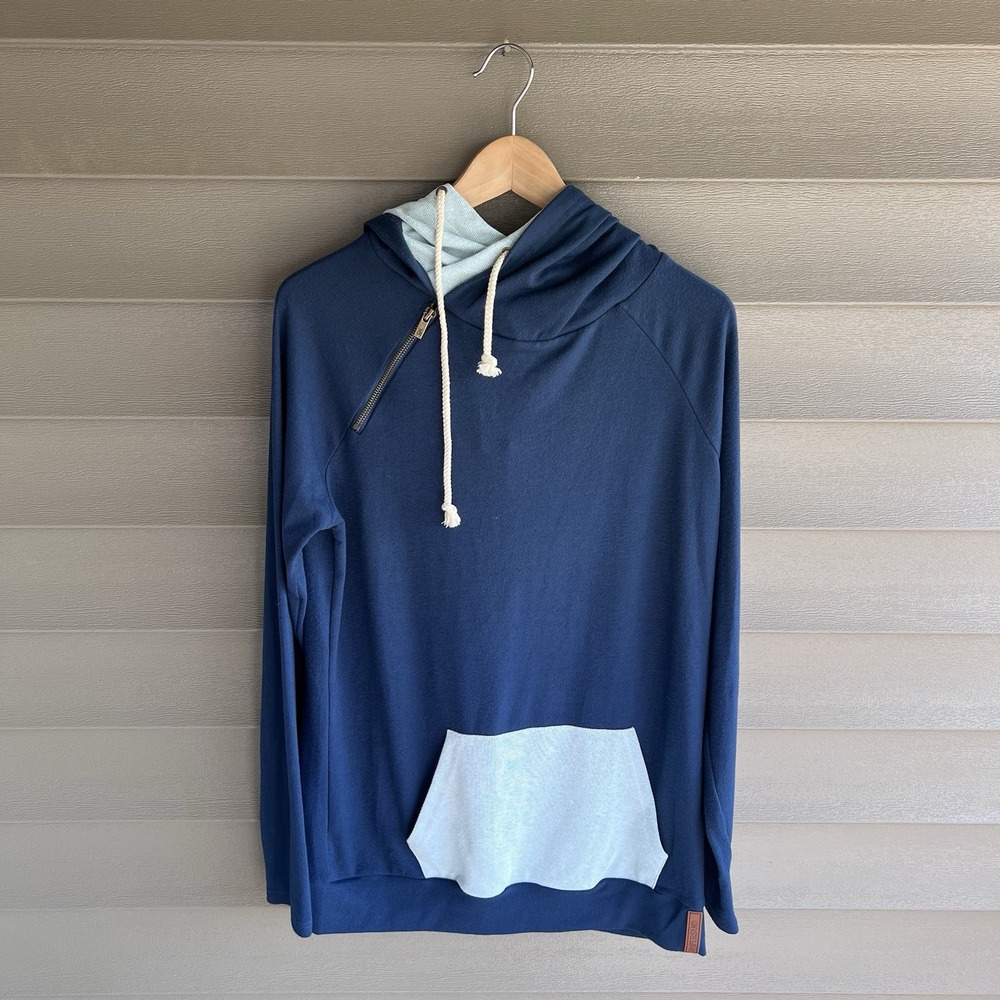 Ampersand Avenue DoubleHood Sweatshirt Skyline Women's L Navy Blue NWT